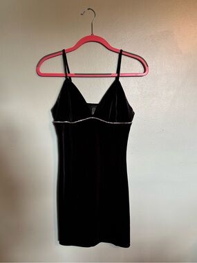 wild fable Black Velvet Slip Dress with Rhinestone Band
